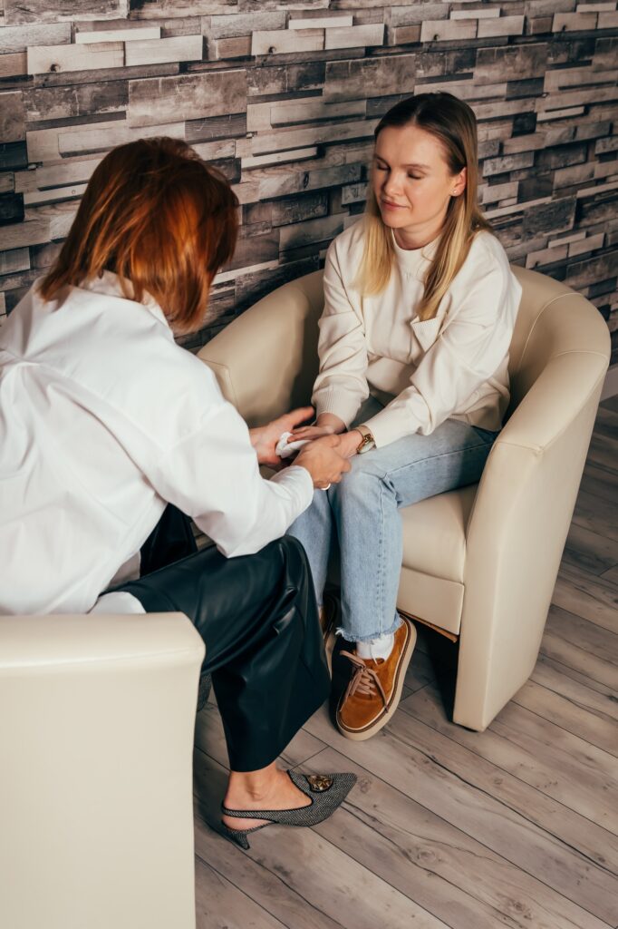 Professional psychological assistance. Therapist talk to his patient.